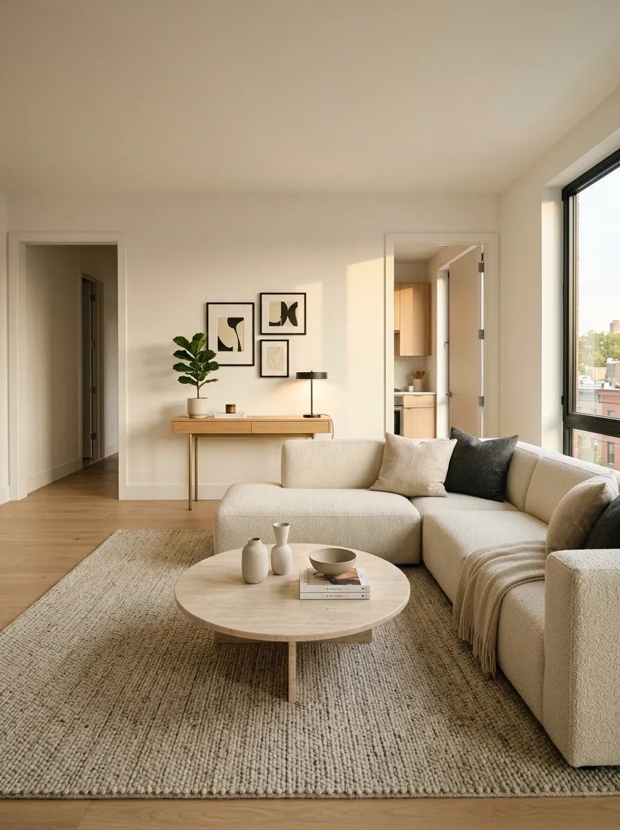 Compact Apartment Living Room With a Corner Sofa