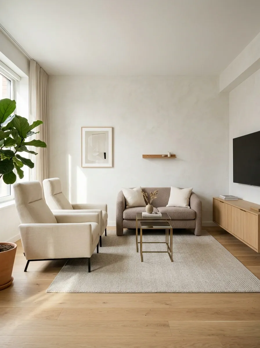 Compact Apartment Living Room With Wall-Hugger Recliners