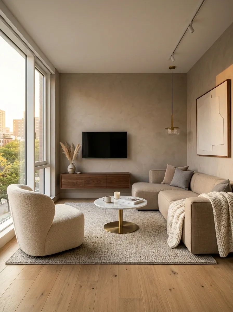 Compact Apartment Sectional With a Wall-Mounted Media Unit