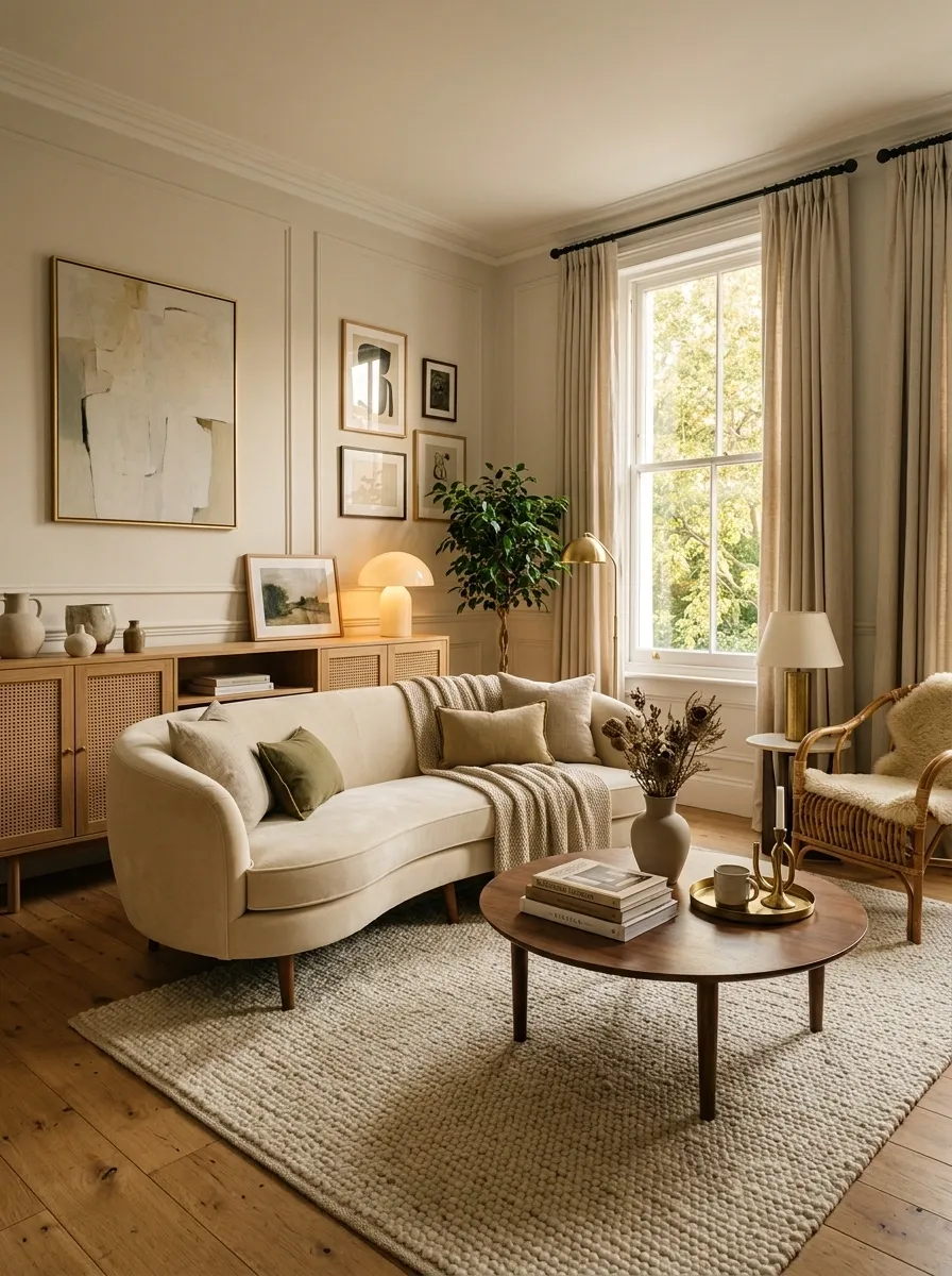 Compact Apartment With a Curved Vintage Sofa