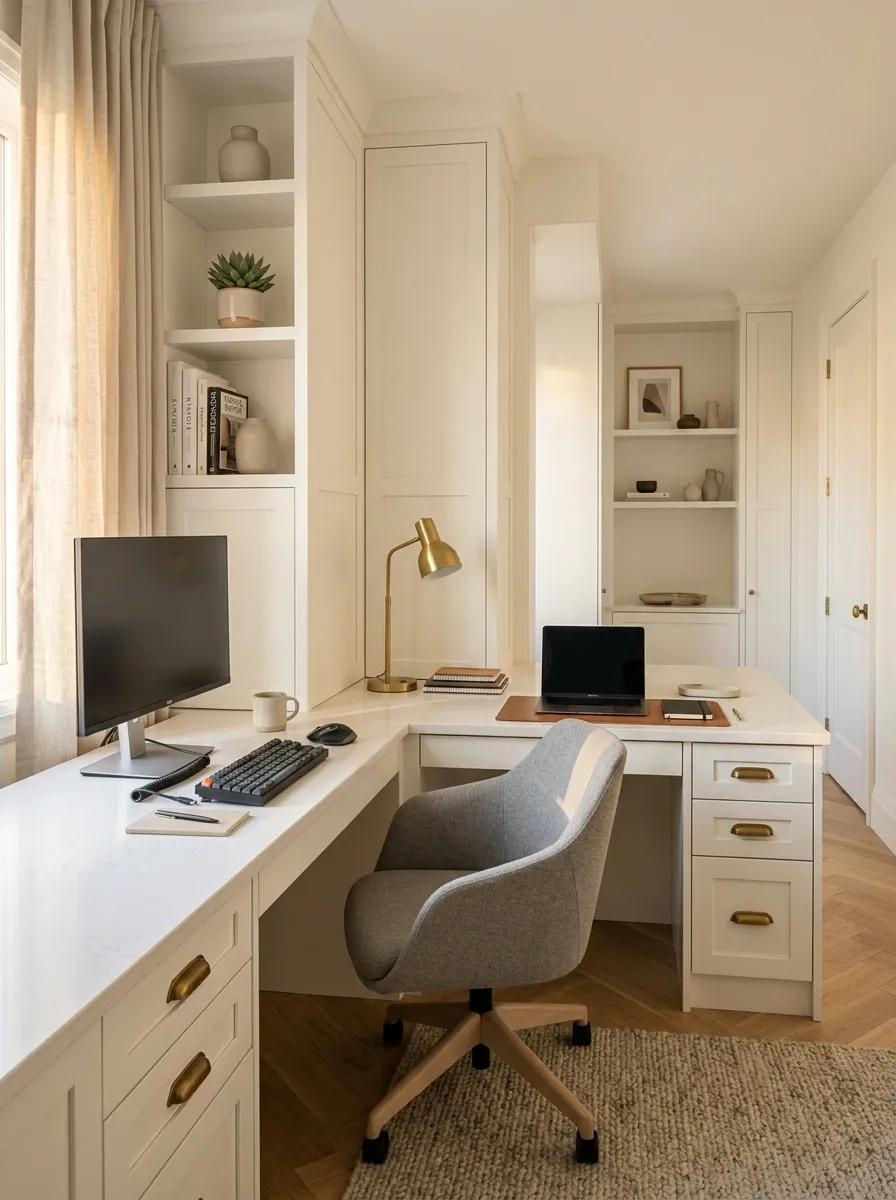 Compact Corner Office With an L-Shaped Desk