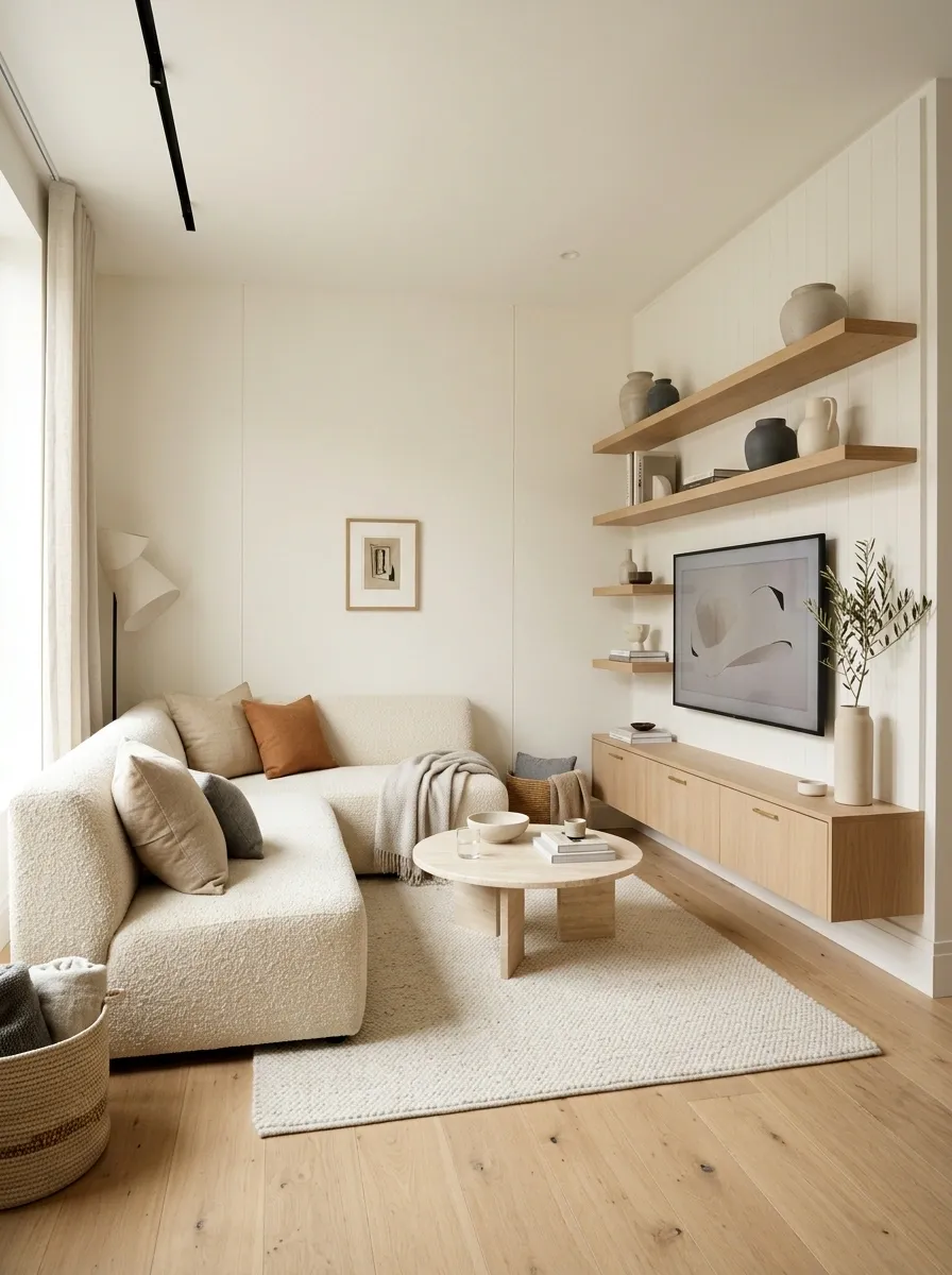 Compact Corner Sectional With a Built-In TV Niche