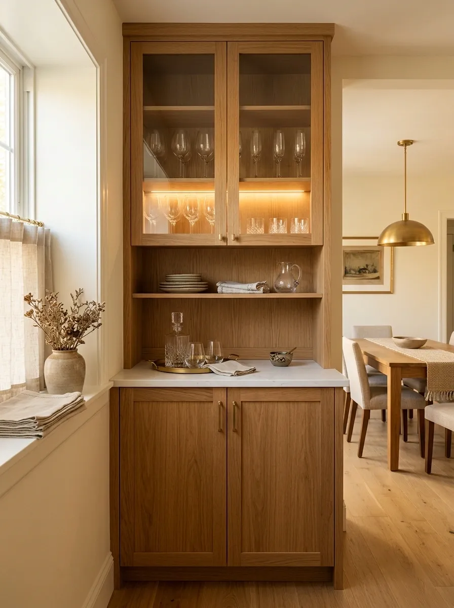 Compact Corner With a Built-In Wine and Serving Cabinet