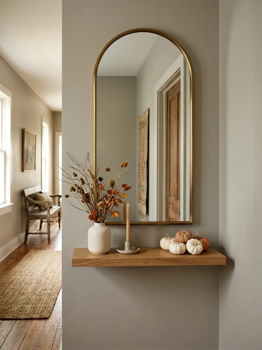Compact Hallway Entry With Floating Shelf Styling