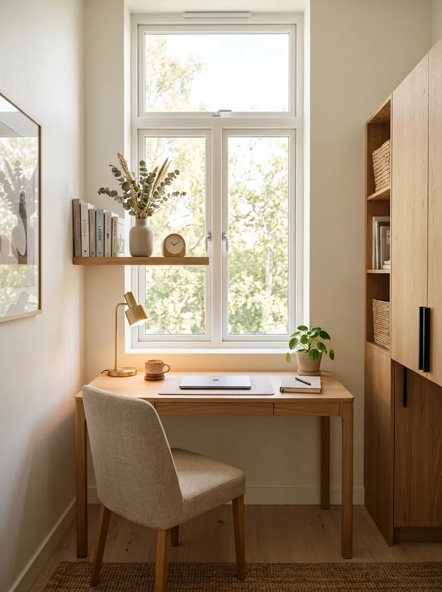 Compact Home Office Beneath a High Window