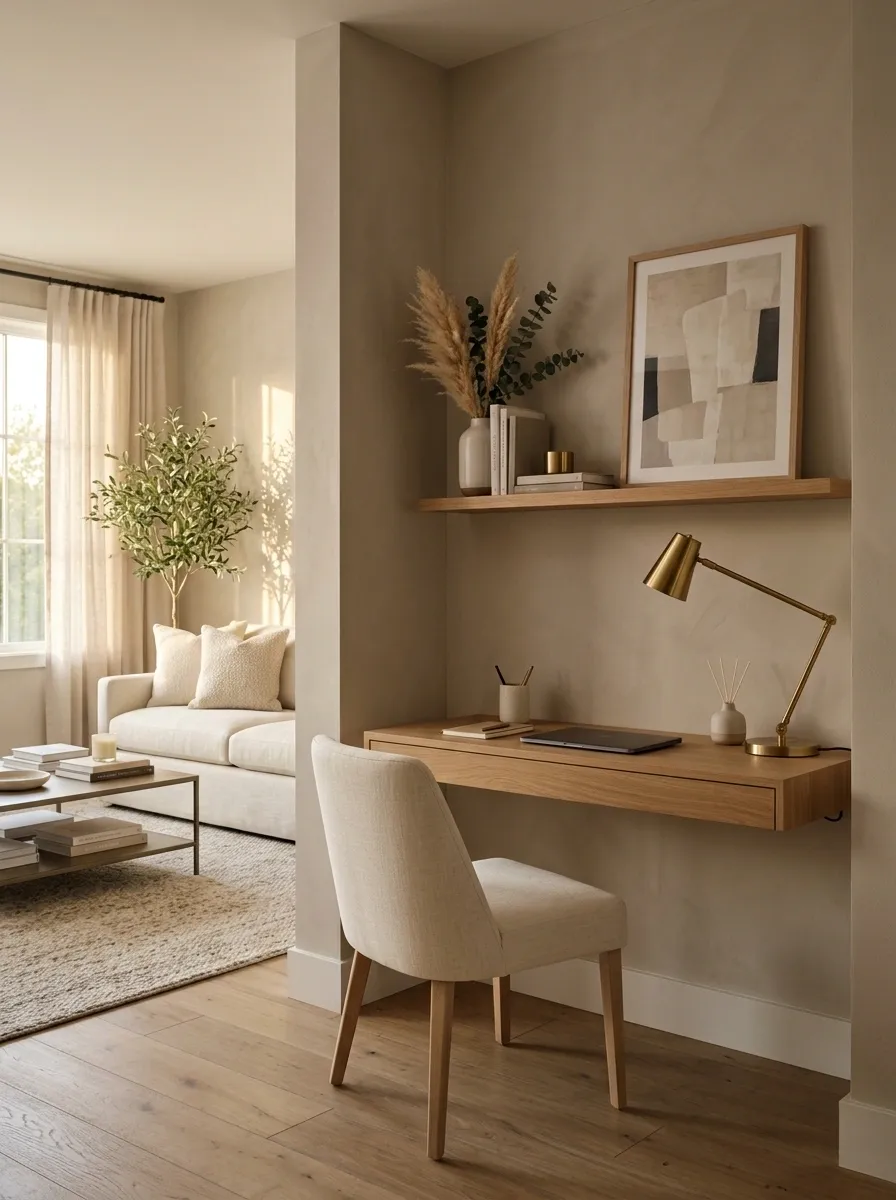 Compact Home Office Tucked Behind the Main Seating Area