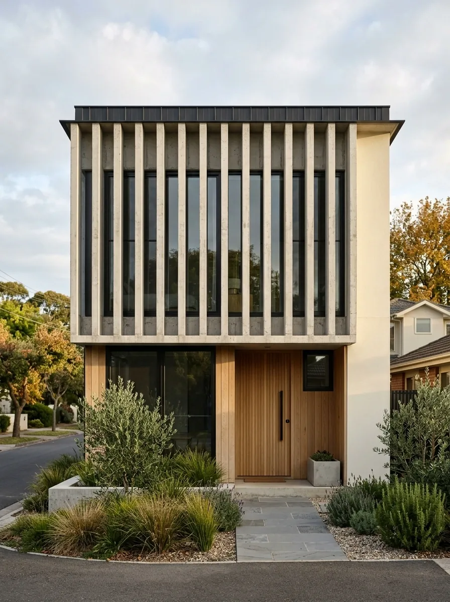Compact House With Vertical Concrete Fins