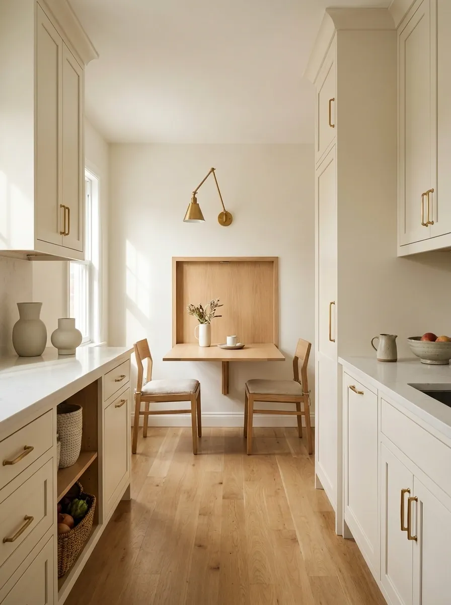Compact Narrow Kitchen With a Fold-Down Dining Surface
