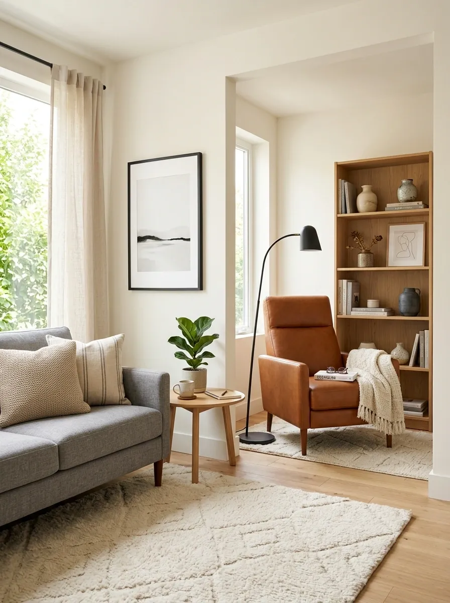 Compact Studio Apartment With a Recliner Reading Corner