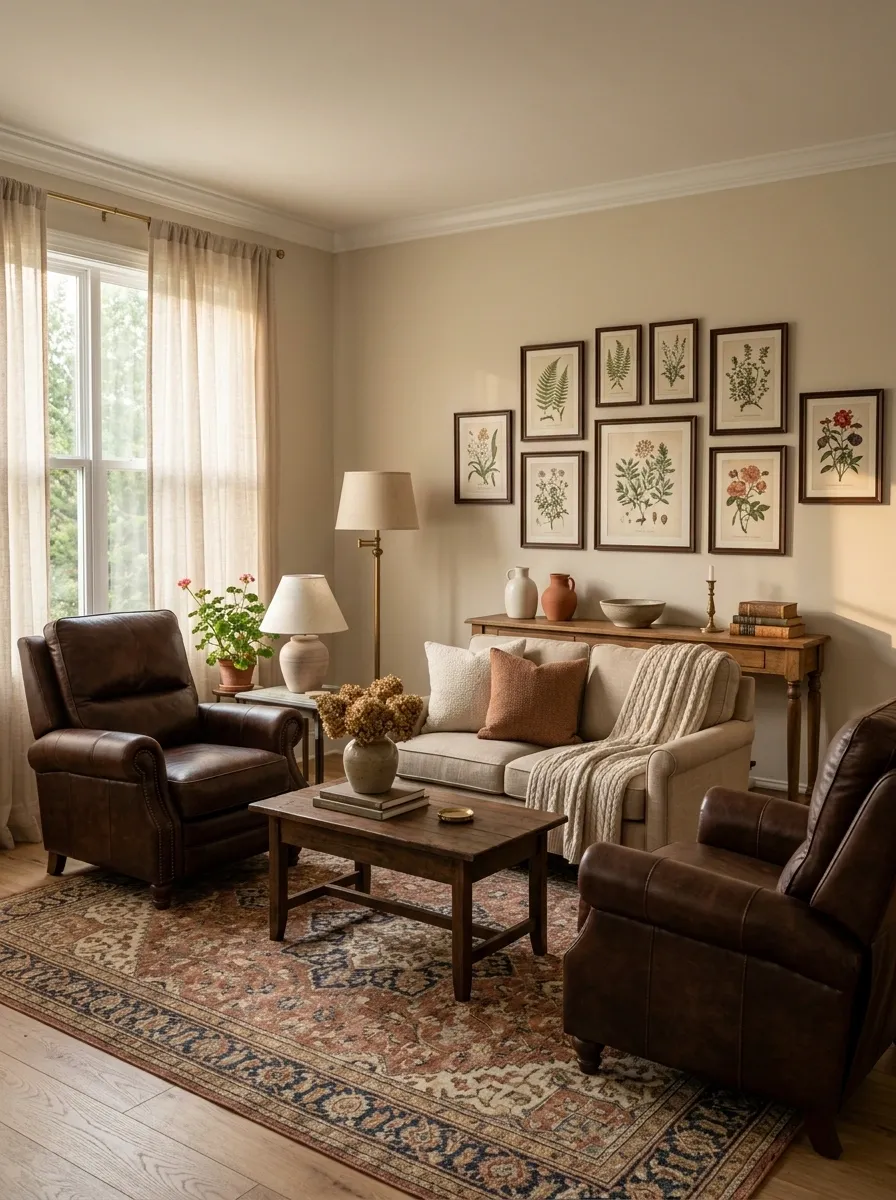 Compact Traditional Living Room With Leather Recliners
