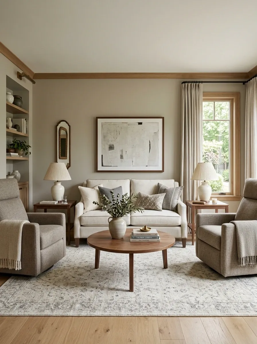 Compact Transitional Living Room With Matching Recliners
