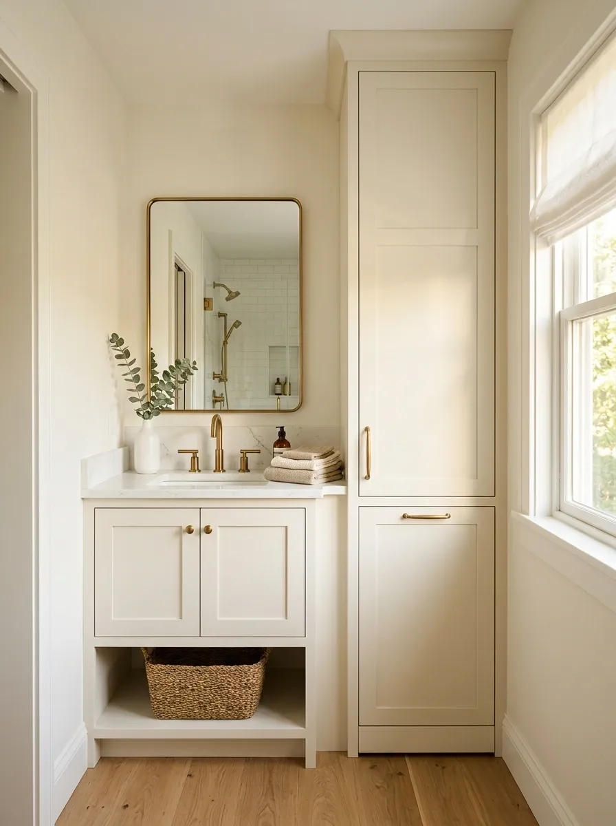 Compact Vanity With a Built-In Hamper Drawer