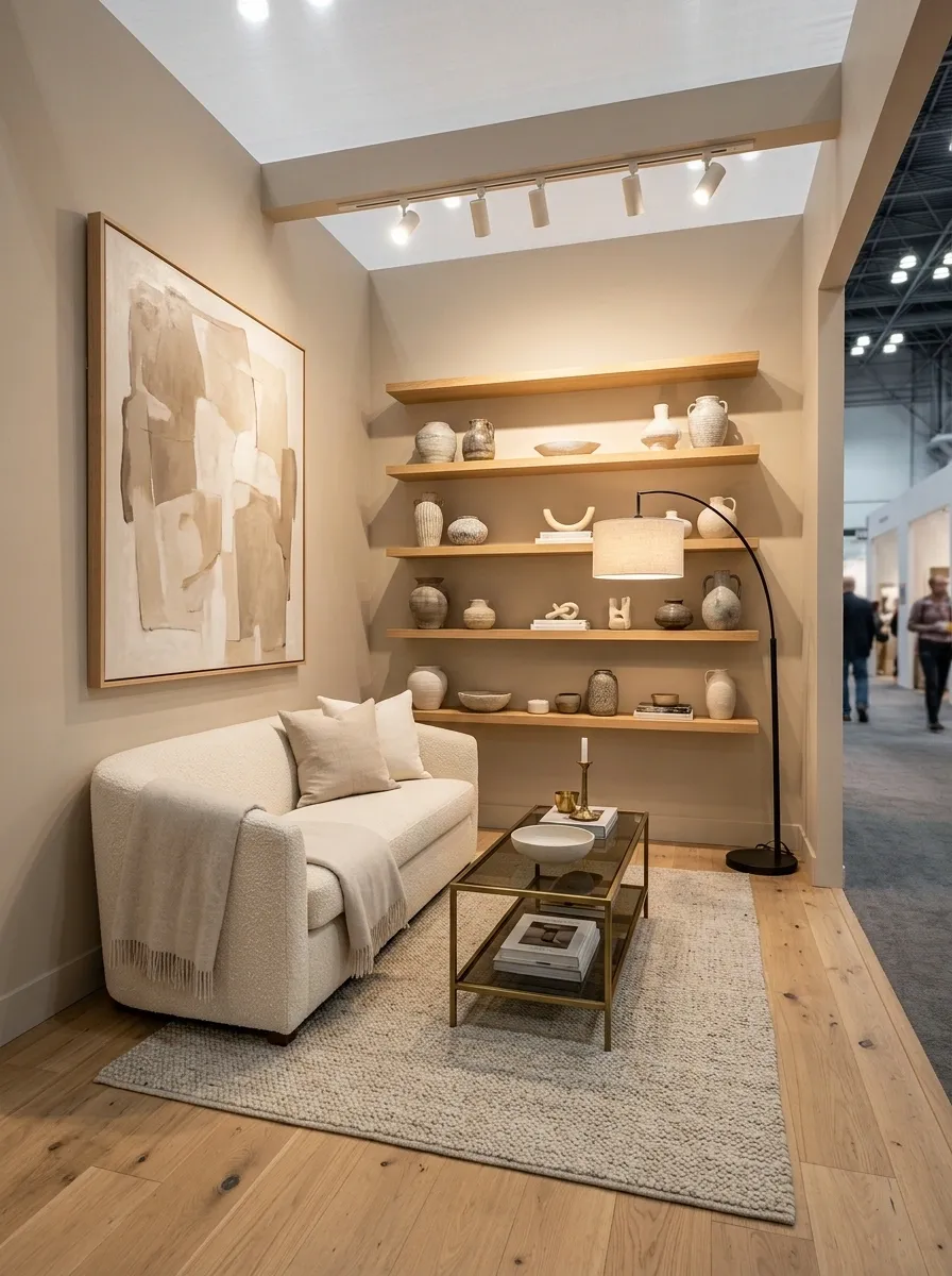 Contemporary Apartment-Style Booth With Small Living Room Layout