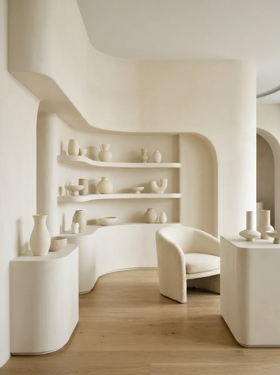 Contemporary Cream Booth With Curved Plinths