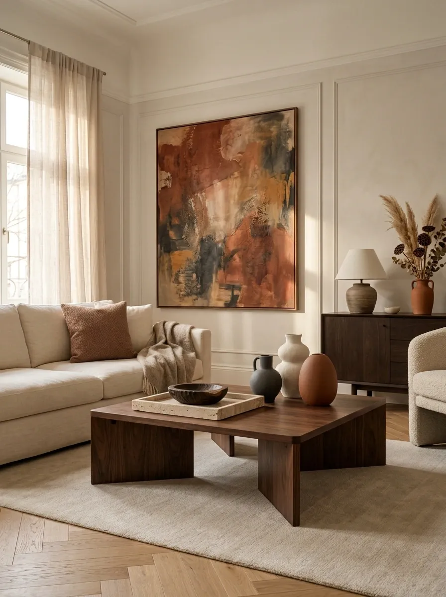 Contemporary Fall Table With Burnt Sienna Artwork