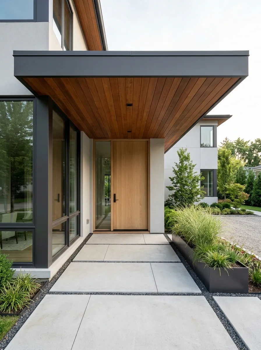 Contemporary Flat Roof Porch With a Floating Canopy Effect