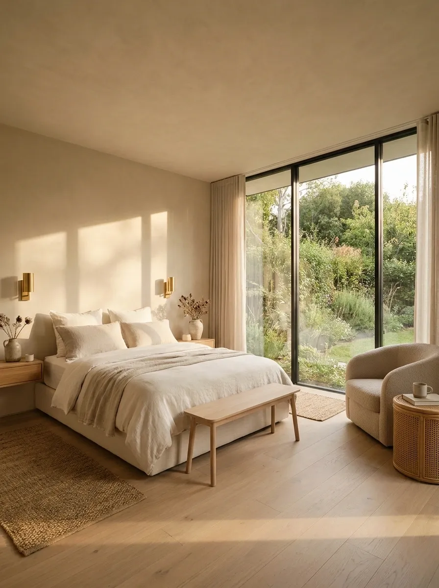 Contemporary Garden Guest Room With Neutral Textures