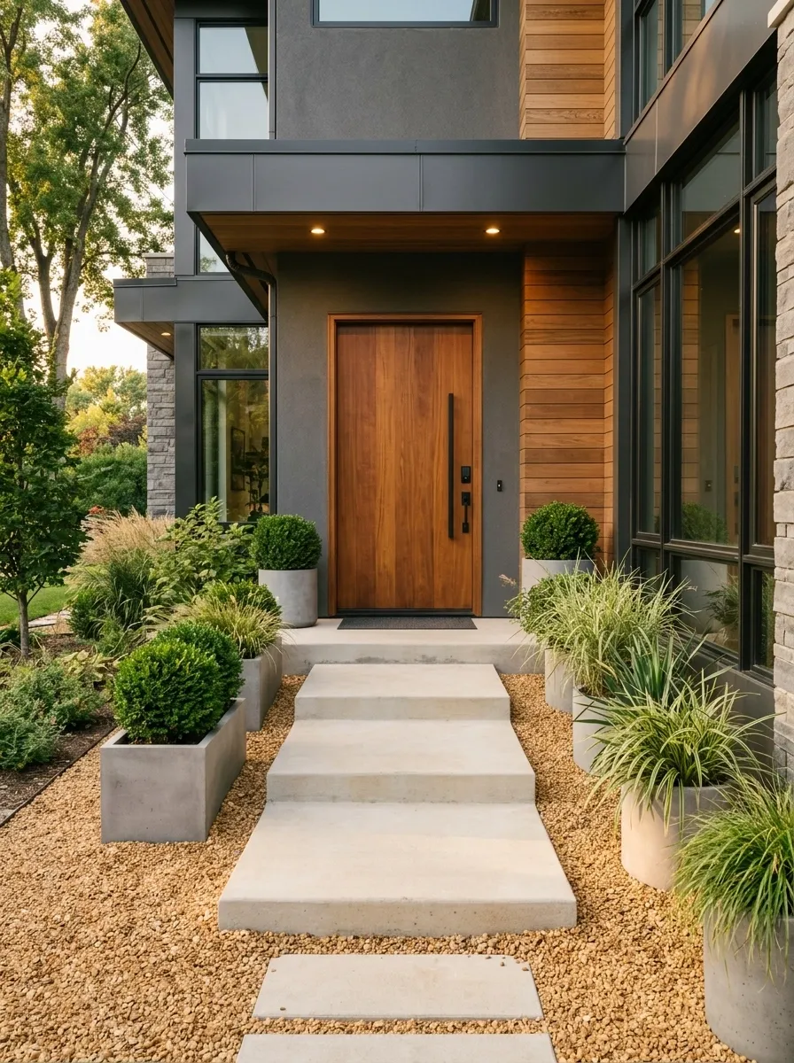 Contemporary Steps With Warm Gravel Landscaping