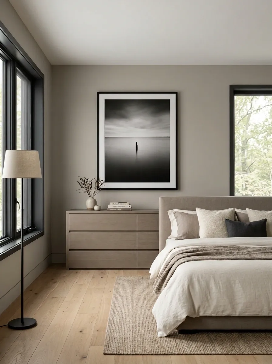 Contemporary Taupe Dresser With Oversized Black-and-White Photography