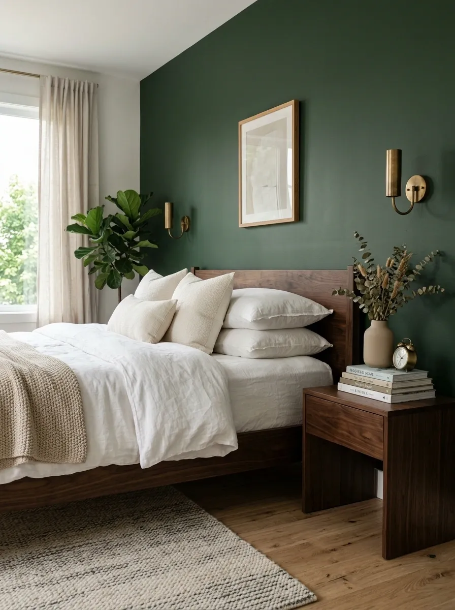 Contrast a Green Wall With Dark Wood