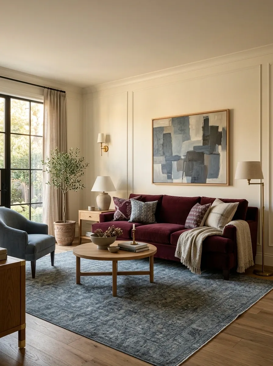 Contrast Burgundy With Muted Blue