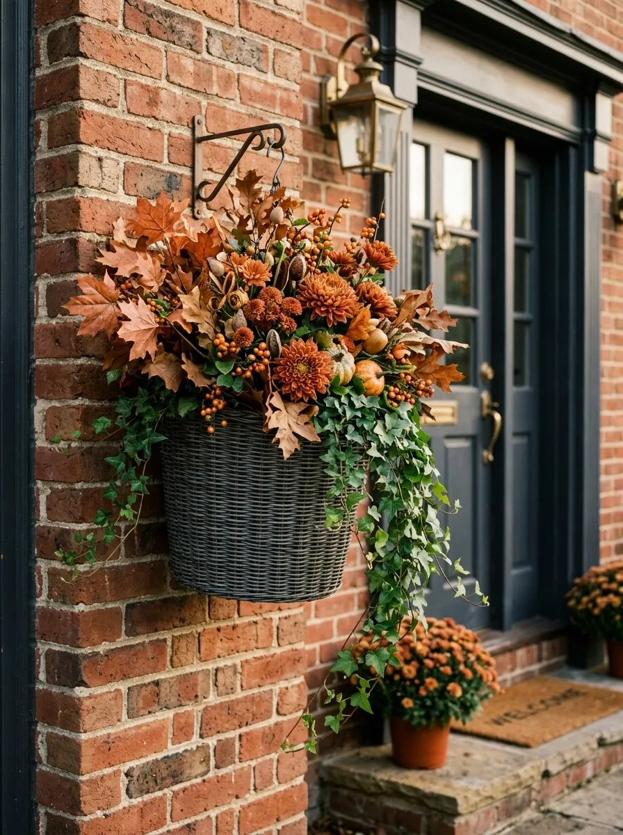 Copper And Rust Basket With Cascading Ivy