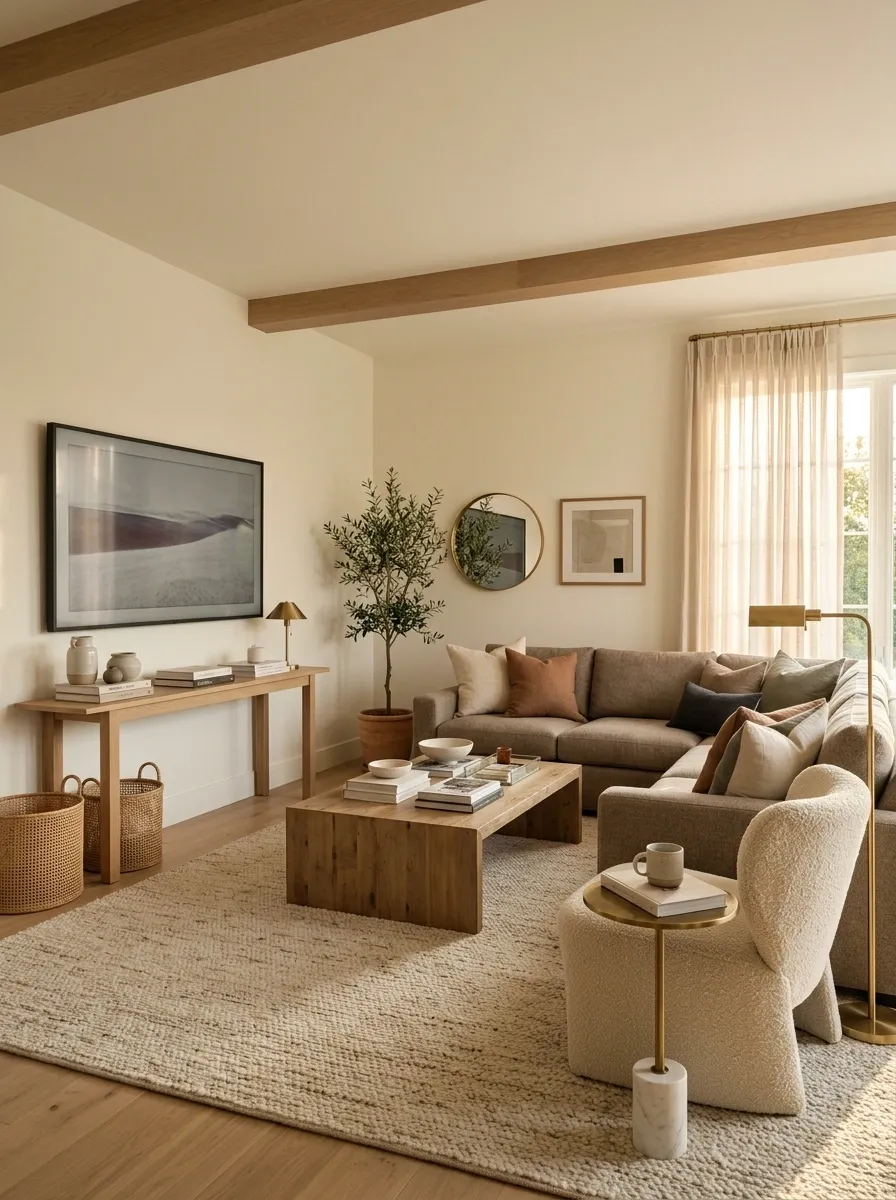 Corner Sofa With a Television Wall Balanced by a Reading Chair