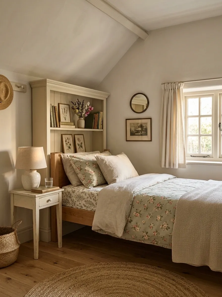Cottage Bedroom With Floral Textiles and Painted Furniture
