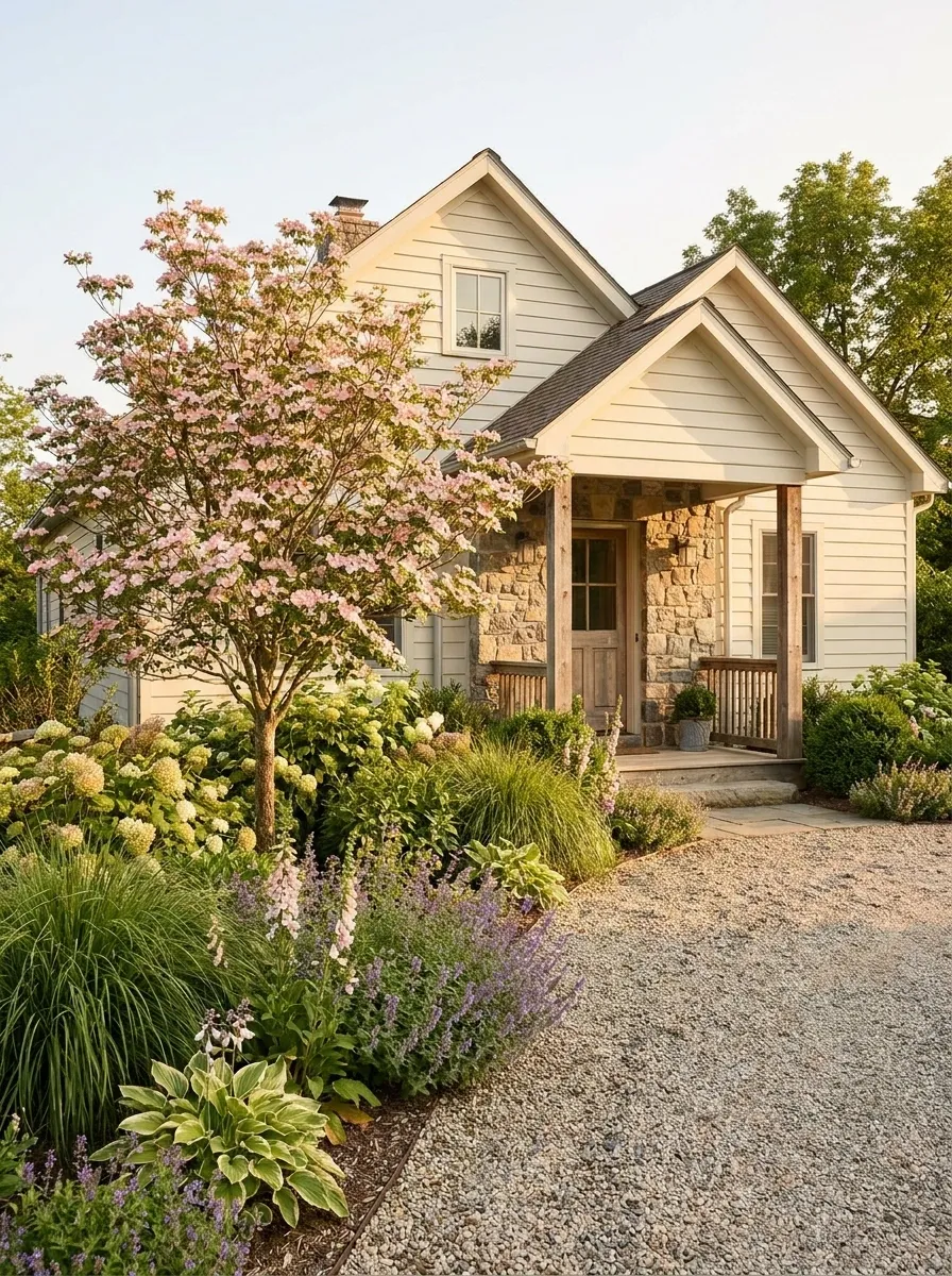 Cottage Drive With a Small Ornamental Tree