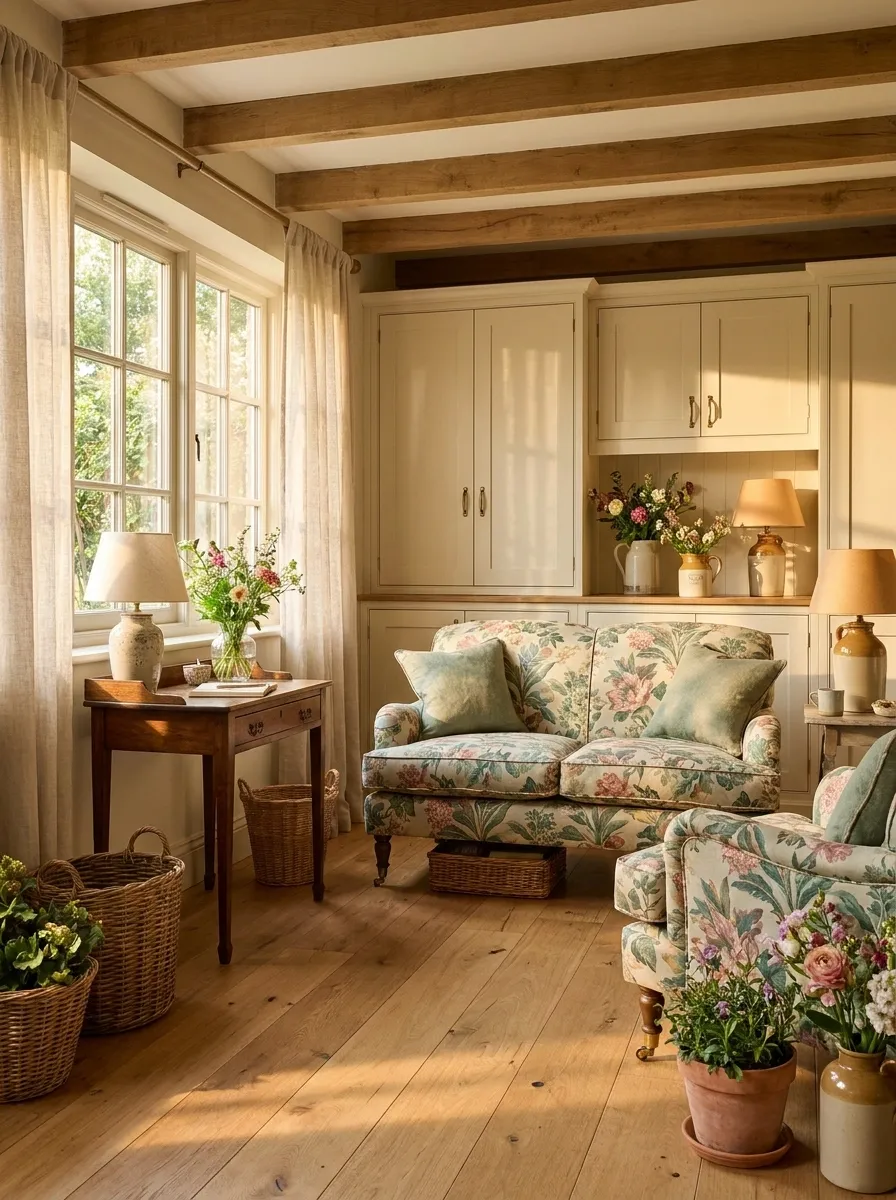 Cottage Garden Room With Floral Fabrics and Painted Furniture