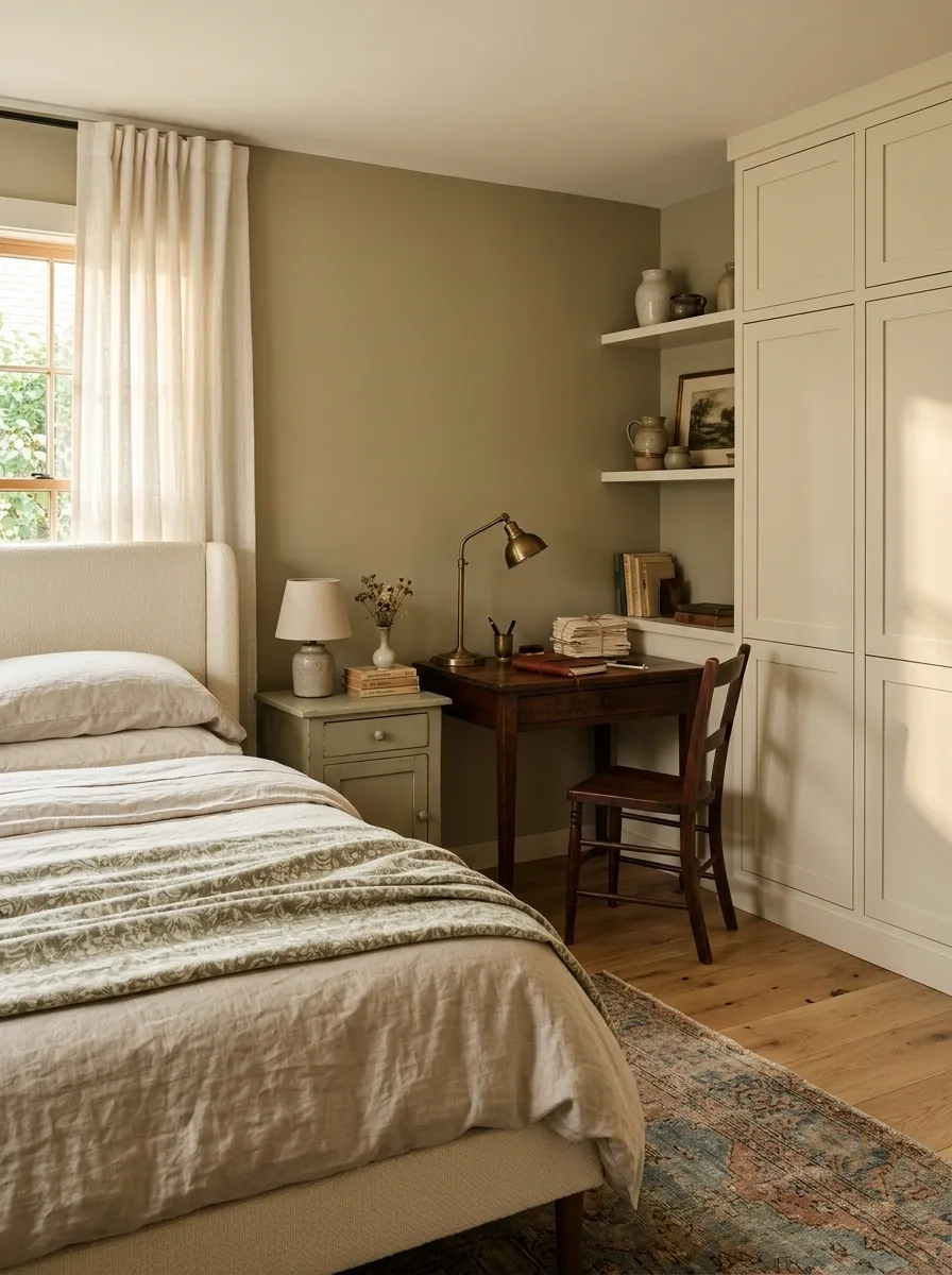 Cottage Guest Room With a Vintage Writing Desk