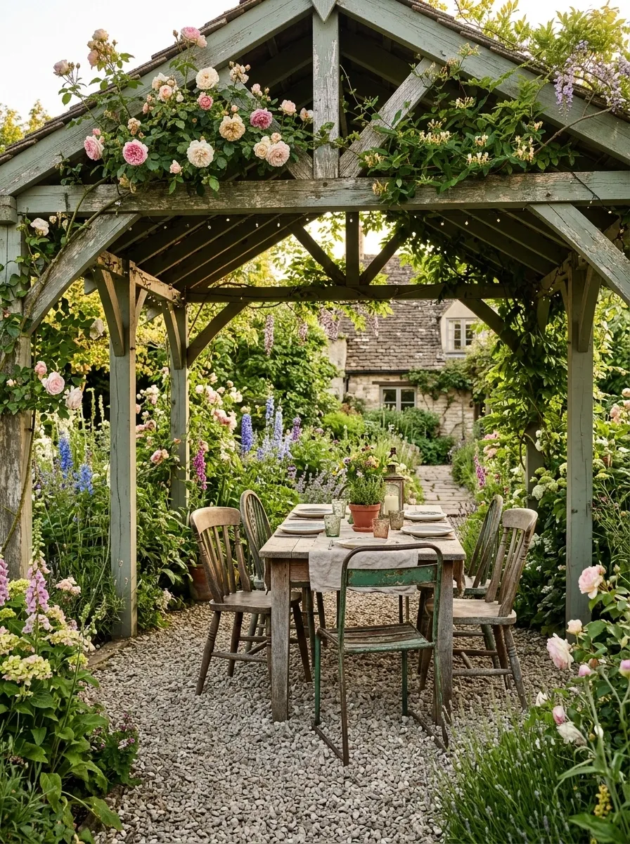 Cottage Pergola With a Soft Green Roof