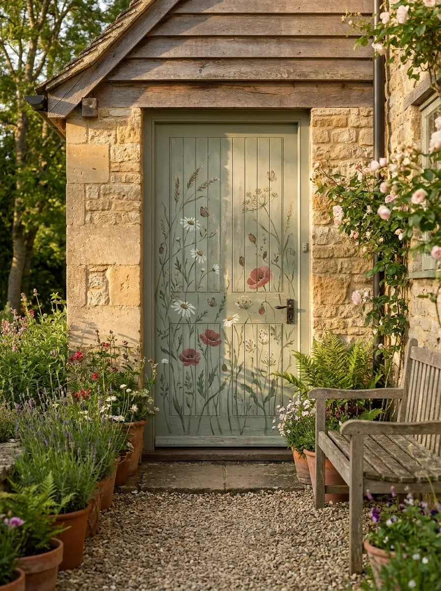 Country Meadow Door With Layered Wildflowers