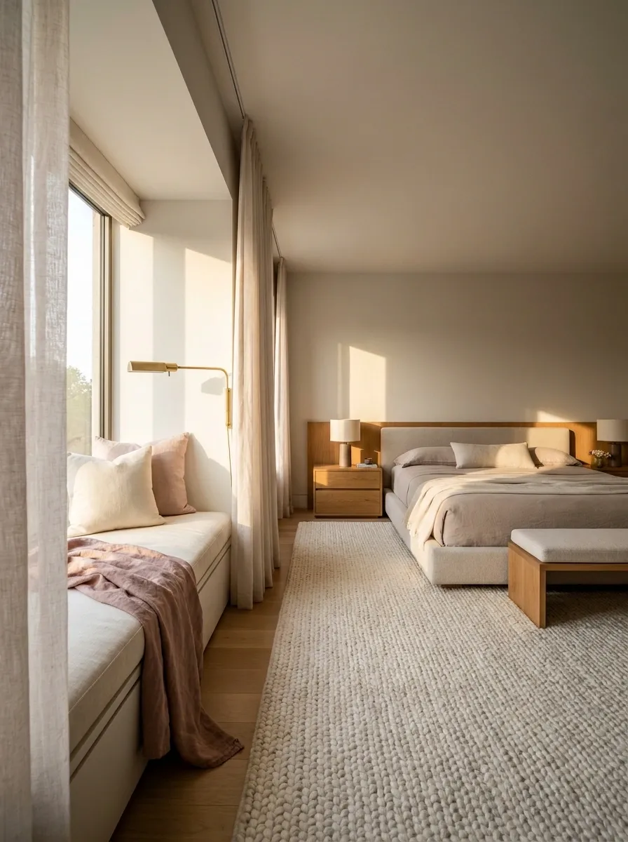 Cozy Reading Bedroom With a Window Seat and Soft Textiles