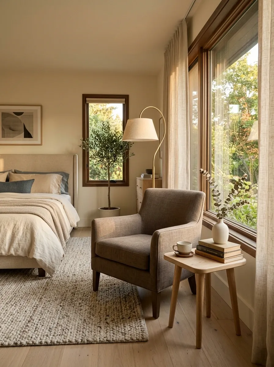 Cozy Reading Corner Beside a Low-Sill Window