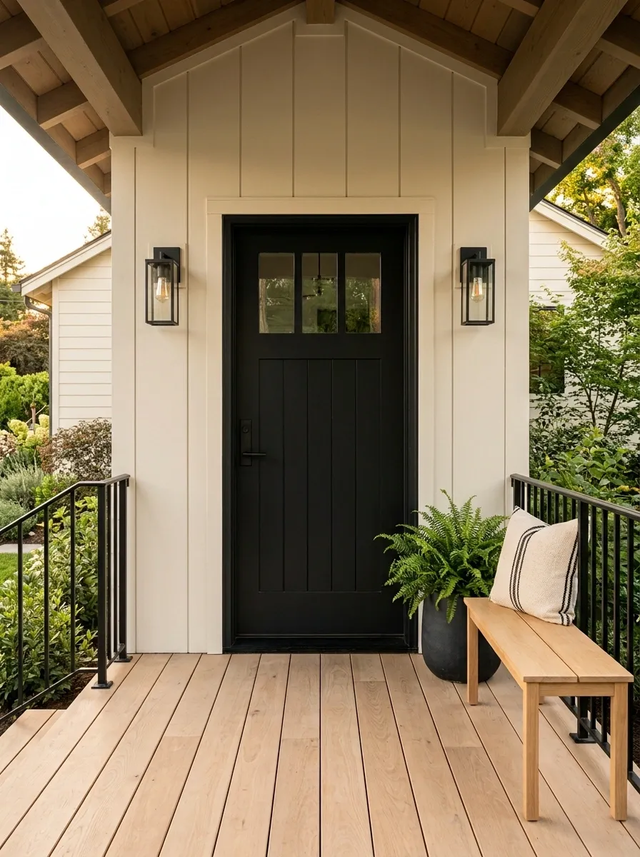Cream and Black Porch With Graphic Architectural Lines