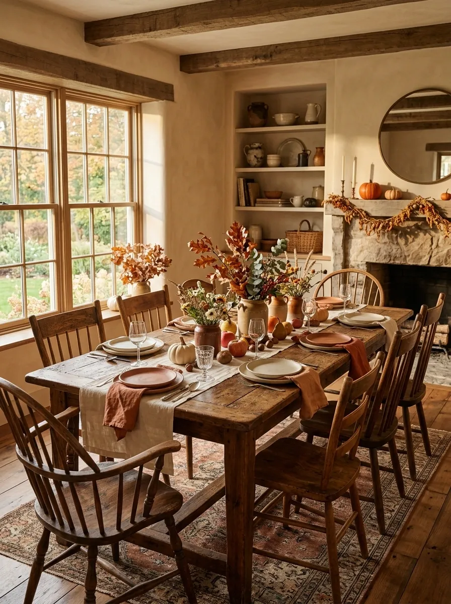 Cream and Terracotta Farmhouse Table With Heirloom Details
