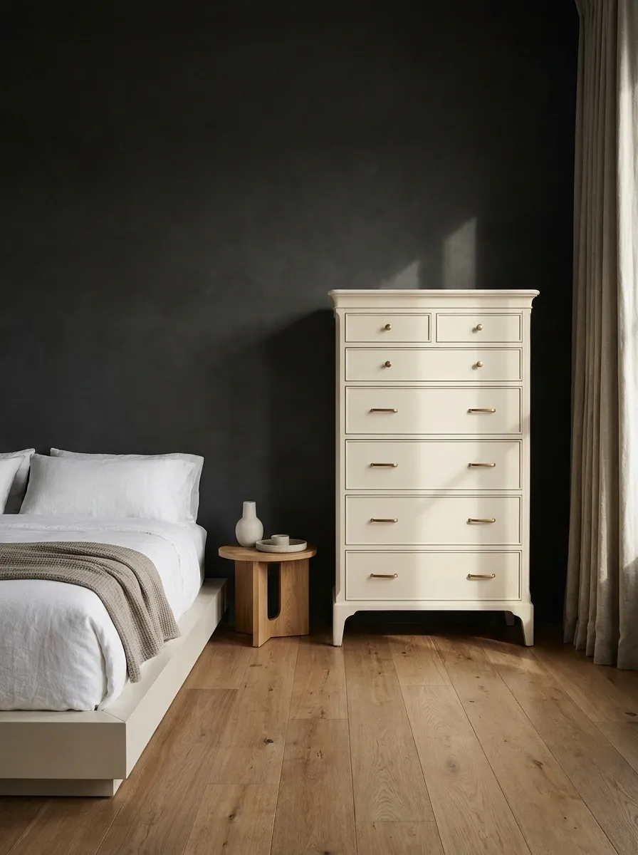 Cream Furniture With A Dark Accent Wall