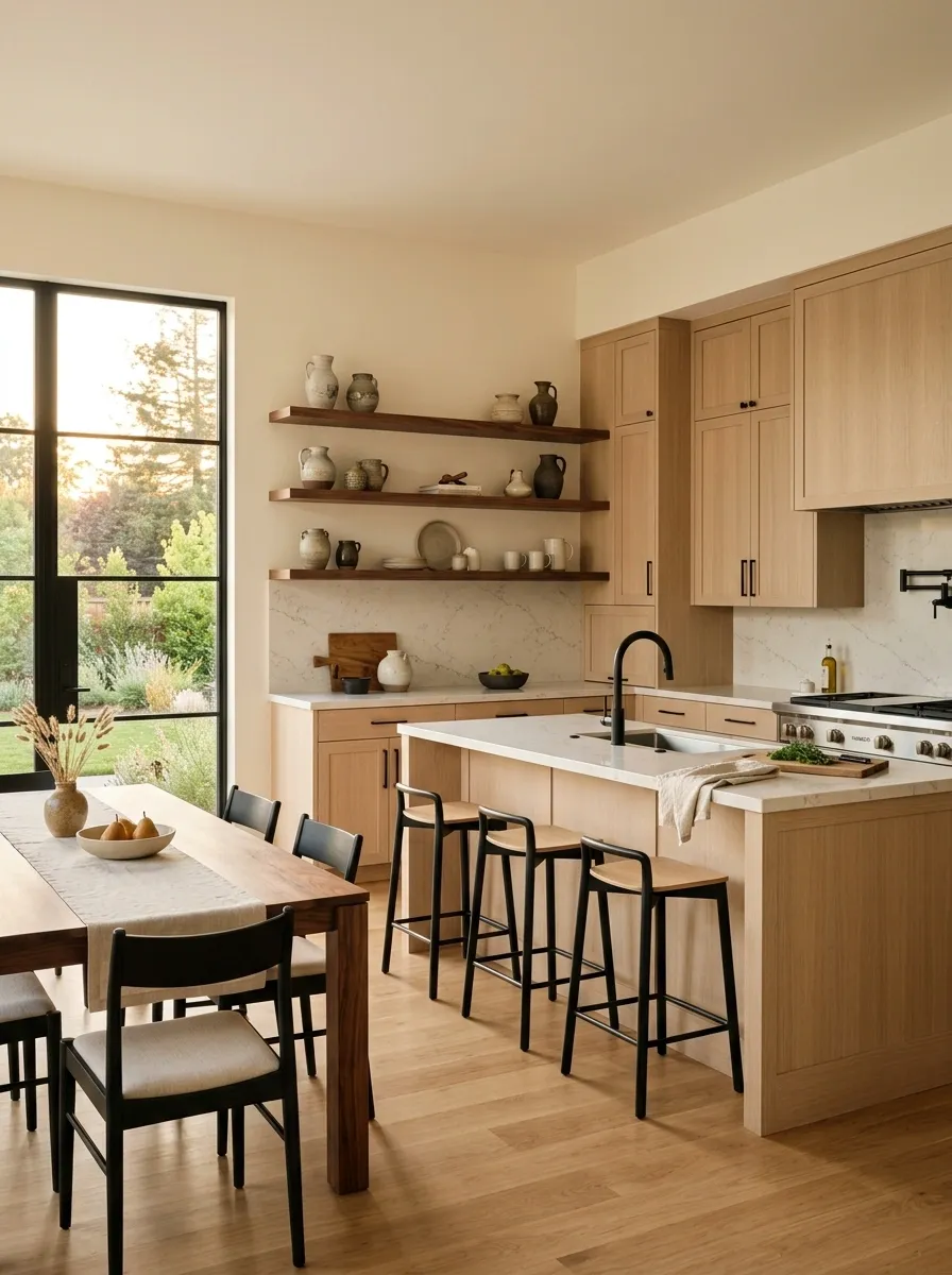 Cream Kitchen With Rift Oak and Rich Walnut Accents
