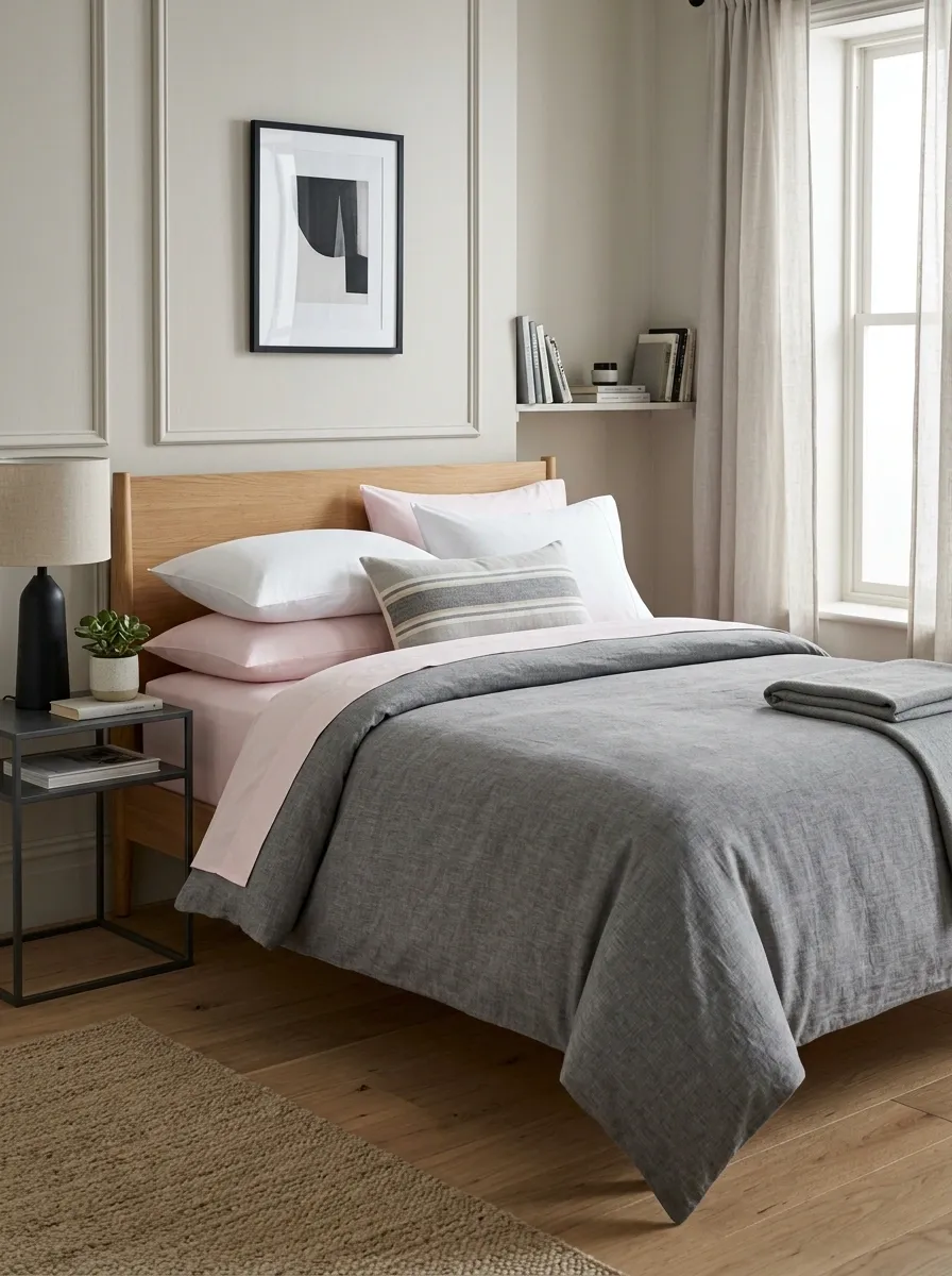 Create a Graphic Pink, Gray, and White Bedding Setup