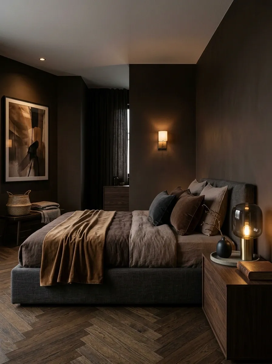 Create a Moody Brown Bedroom With Layered Lighting