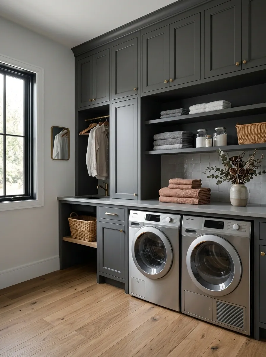 Create a Tonal Gray Laundry Room With One Warm Accent