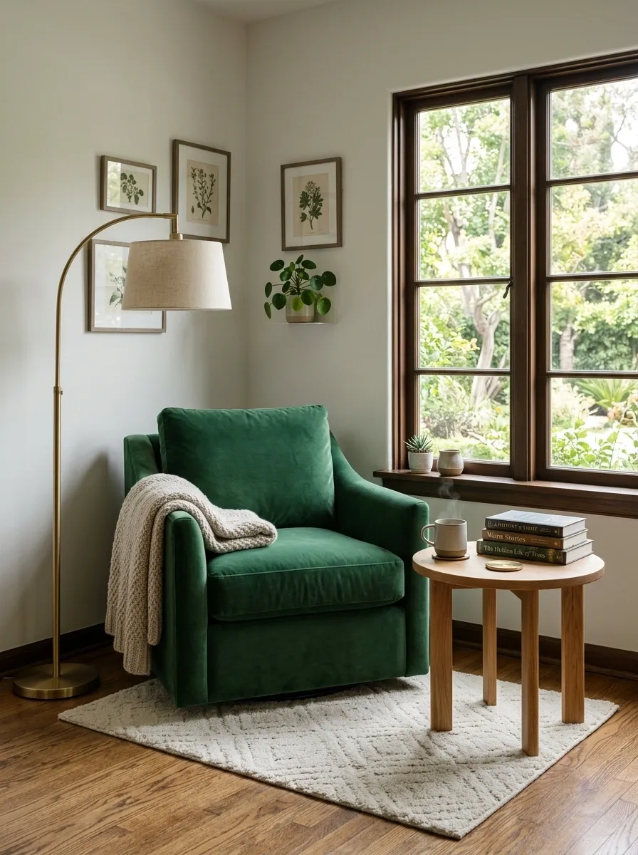 Create an Emerald Green Reading Corner With a Comfortable Chair