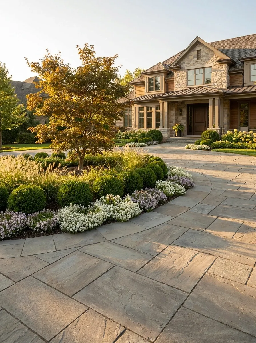 Curved Driveway With a Central Planting Island