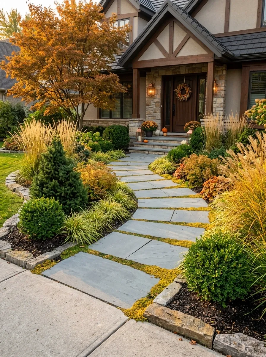 Curved Path With Golden Groundcover