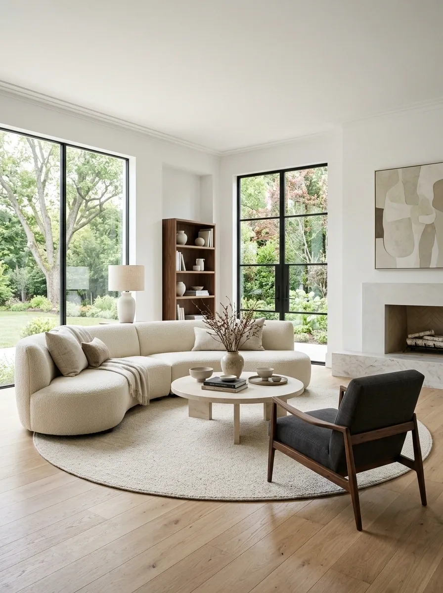 Curved Sectional Wrapped Around a Round Stone Table