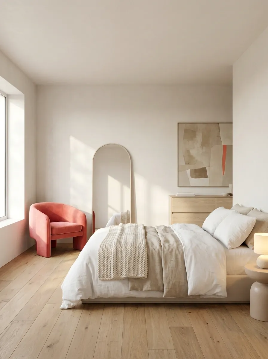Cute Minimalist Bedroom With One Strong Color Accent
