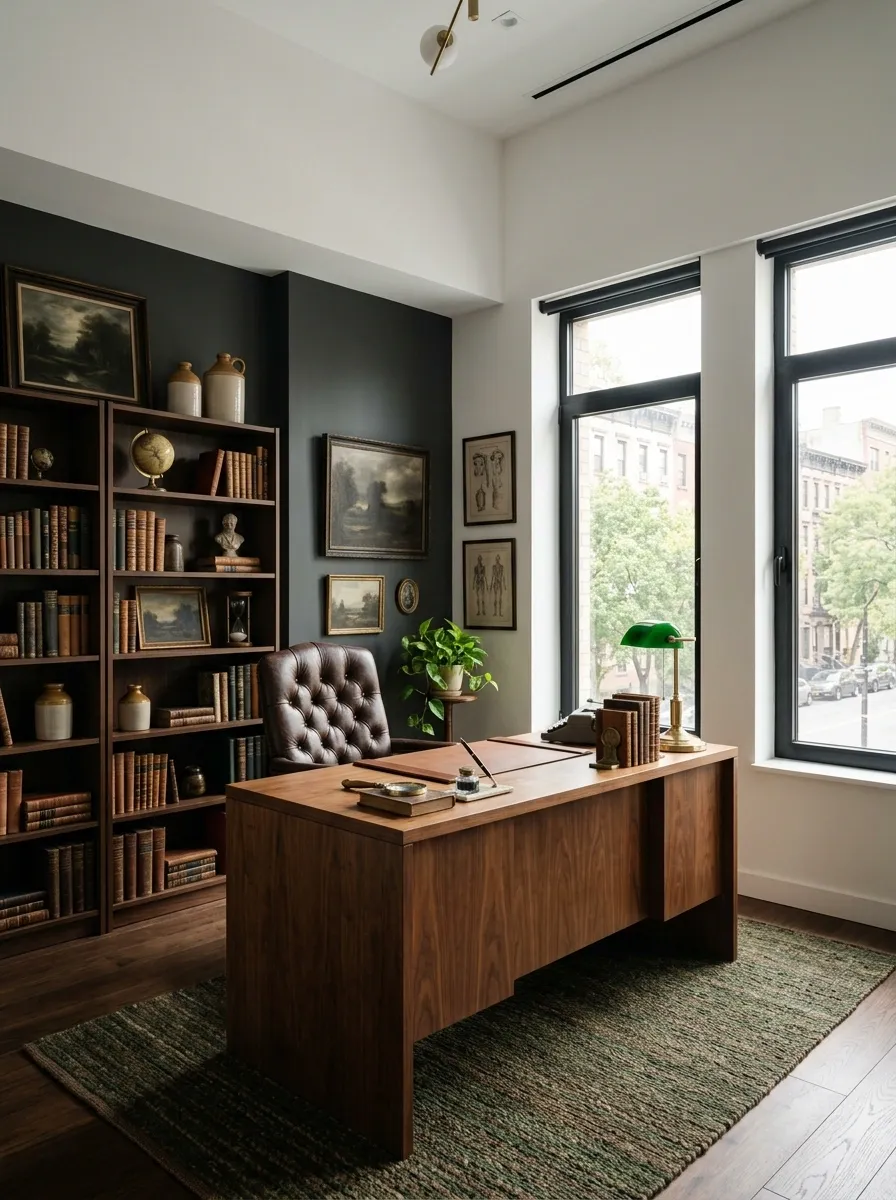 Dark Academia Office in a Modern Apartment