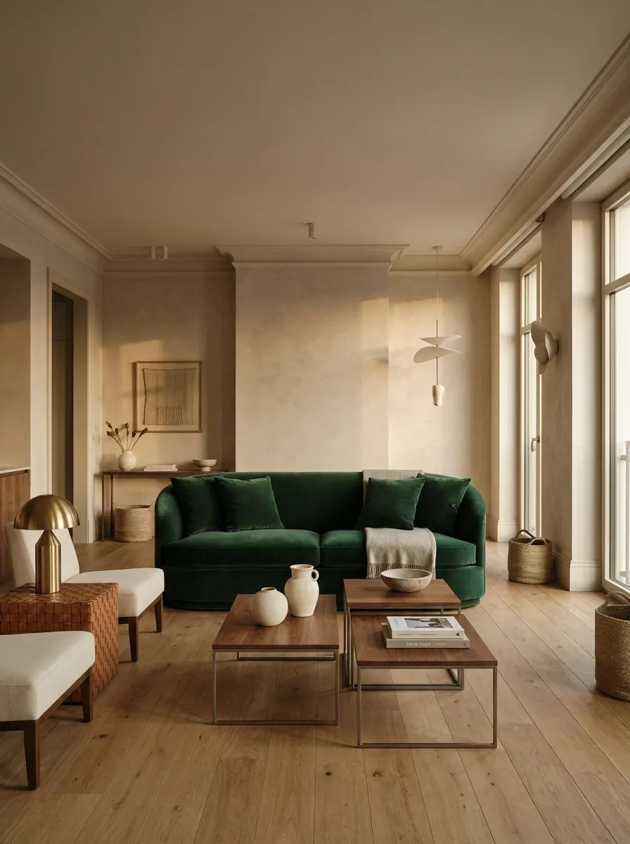 Dark Feminine Apartment With a Statement Velvet Sofa