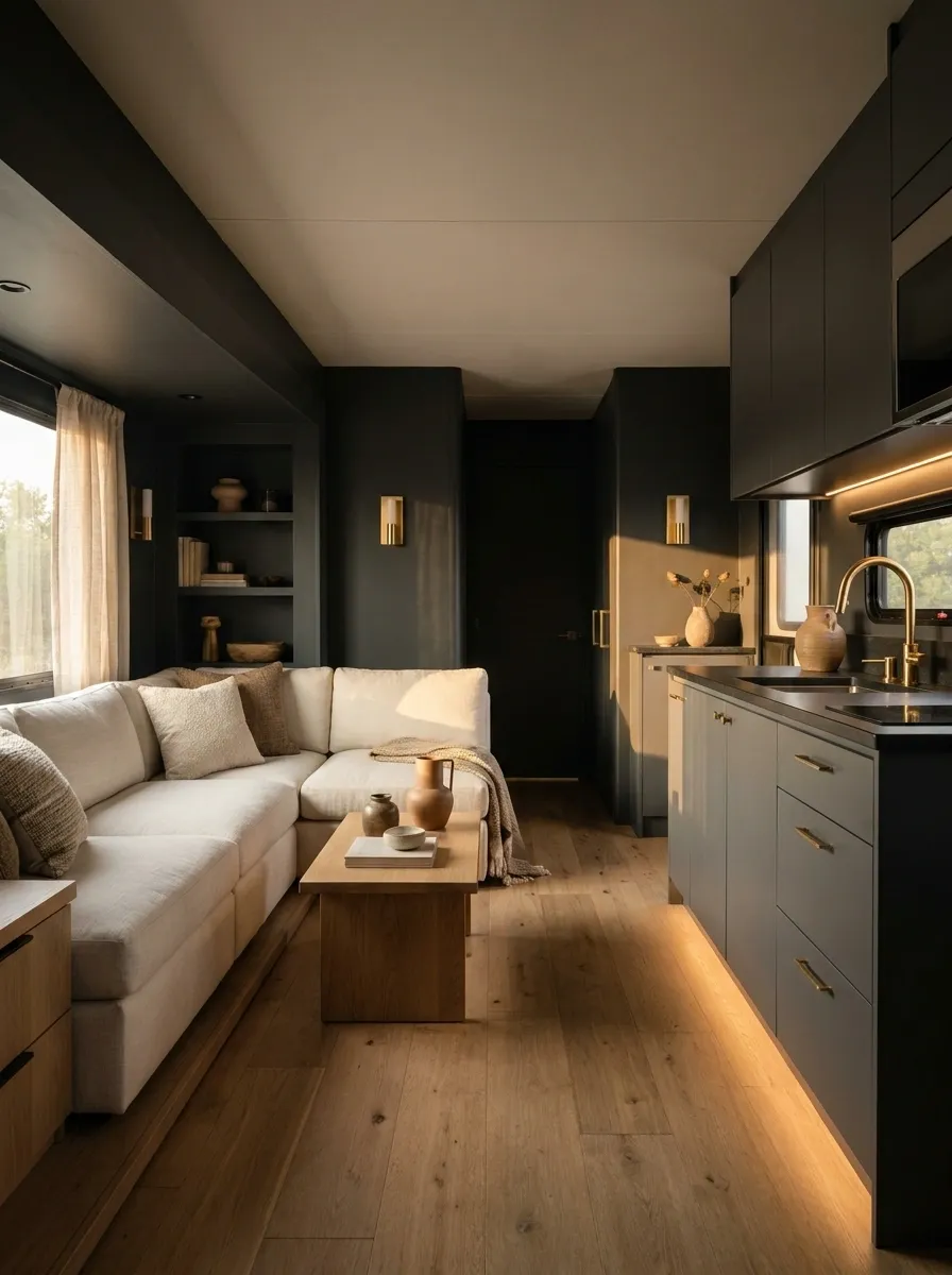 Dark RV With Dramatic Charcoal Walls